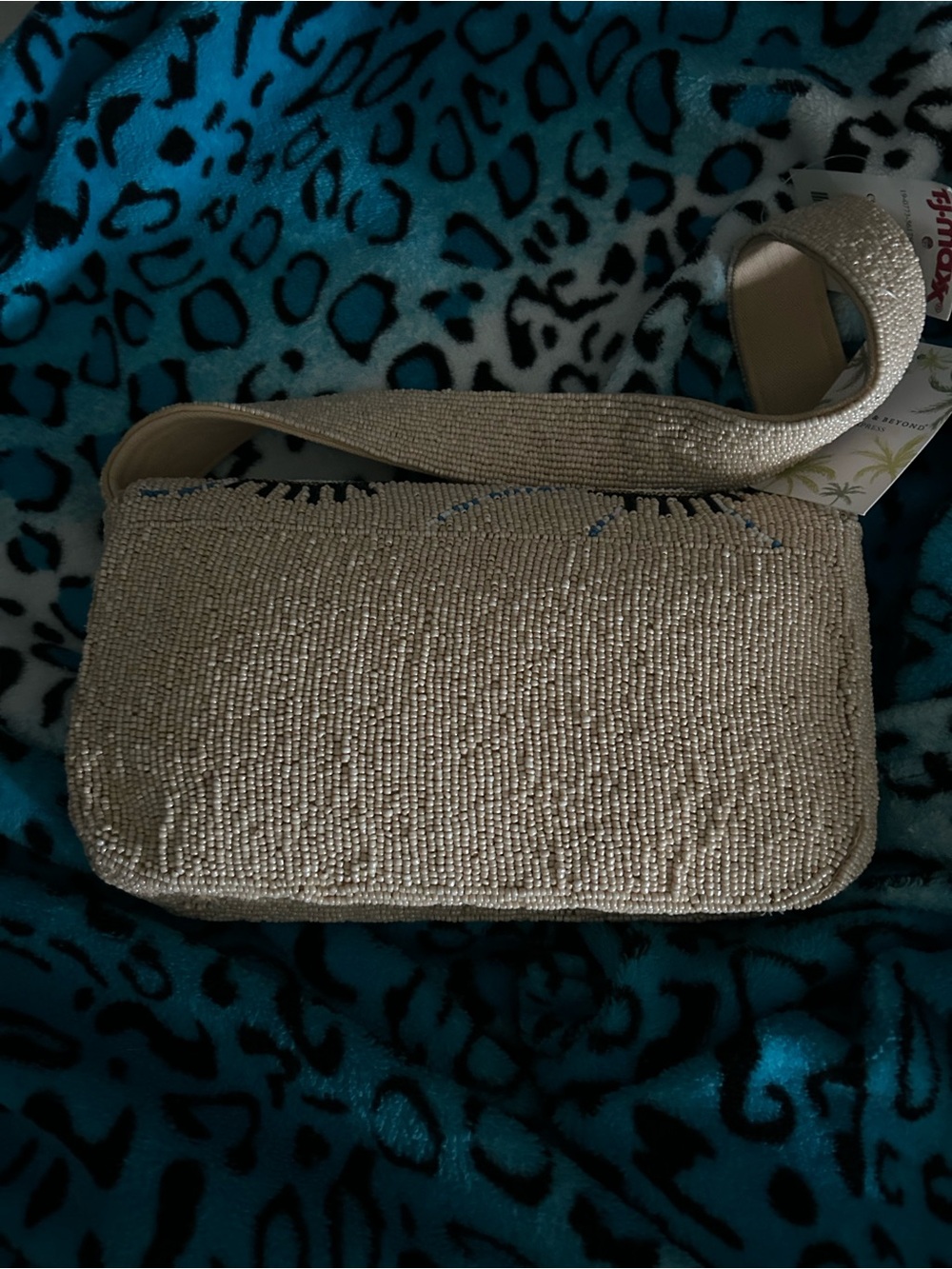 T.J.Maxx Beaded Beige Shoulder Bag with Blue Eye Motif - Picture 2 of 2